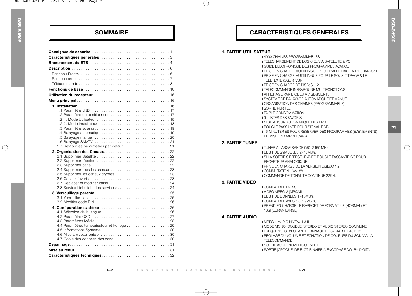 Sommaire caracteristiques generales | Samsung DSB-B150F User Manual | Page 41 / 110