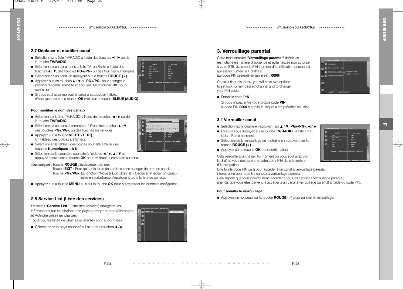 F3. verrouillage parental | Samsung DSB-B150F User Manual | Page 52 / 110