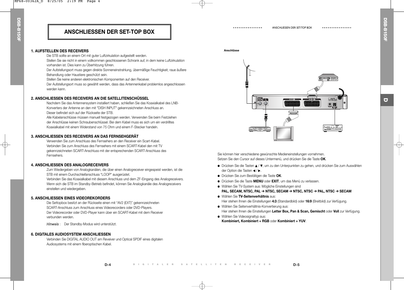 Anschliessen der set-top box | Samsung DSB-B150F User Manual | Page 6 / 110