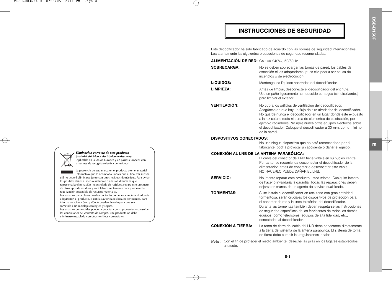 Instrucciones de seguridad | Samsung DSB-B150F User Manual | Page 76 / 110