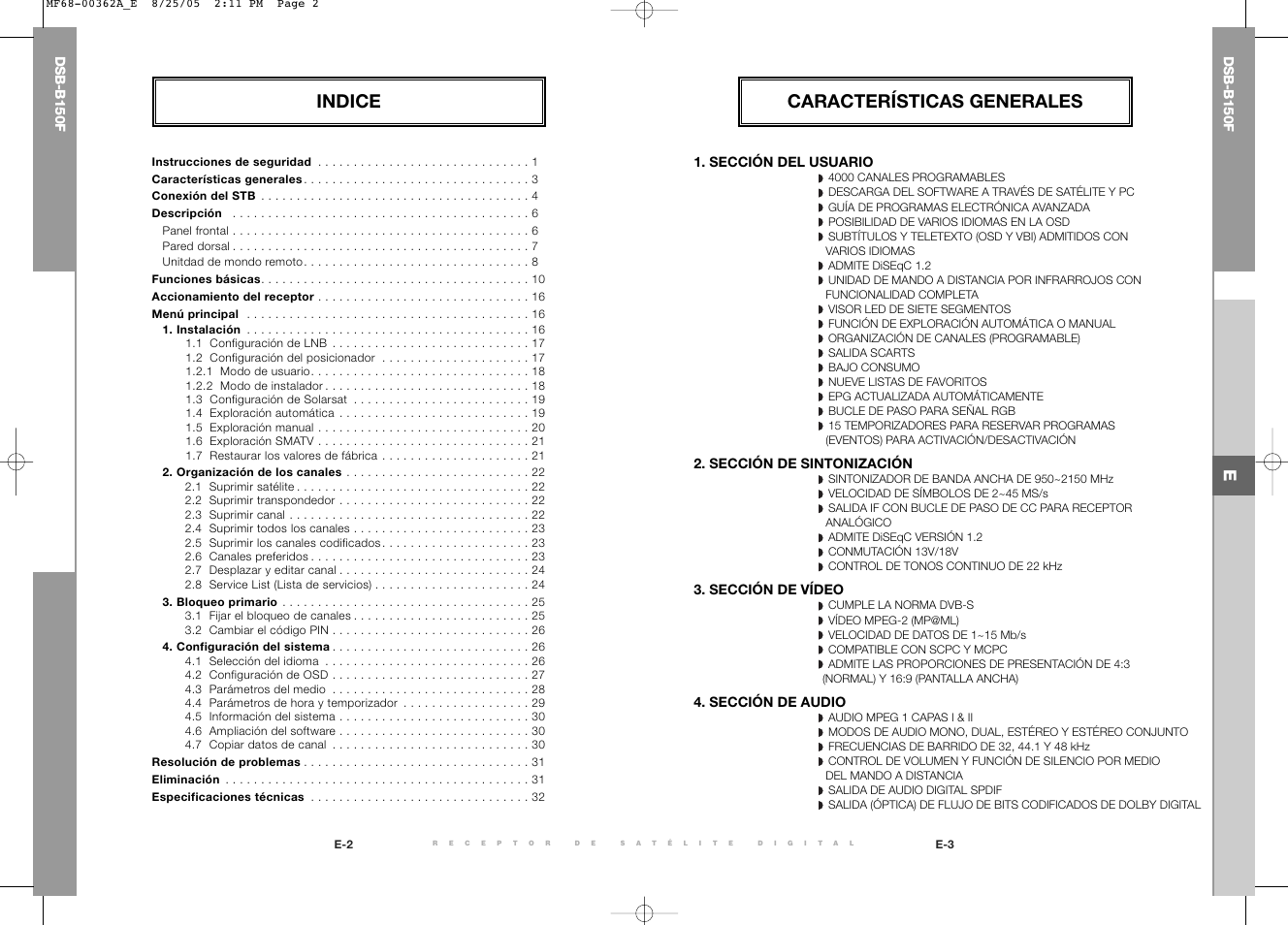 Indice características generales | Samsung DSB-B150F User Manual | Page 77 / 110