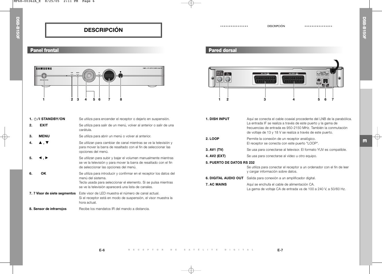 Descripción, Pared dorsal panel frontal | Samsung DSB-B150F User Manual | Page 79 / 110