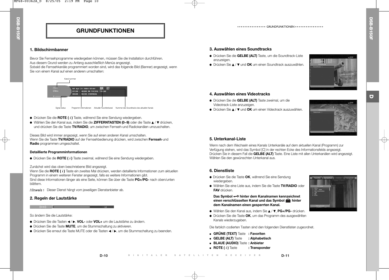 Grundfunktionen | Samsung DSB-B150F User Manual | Page 9 / 110