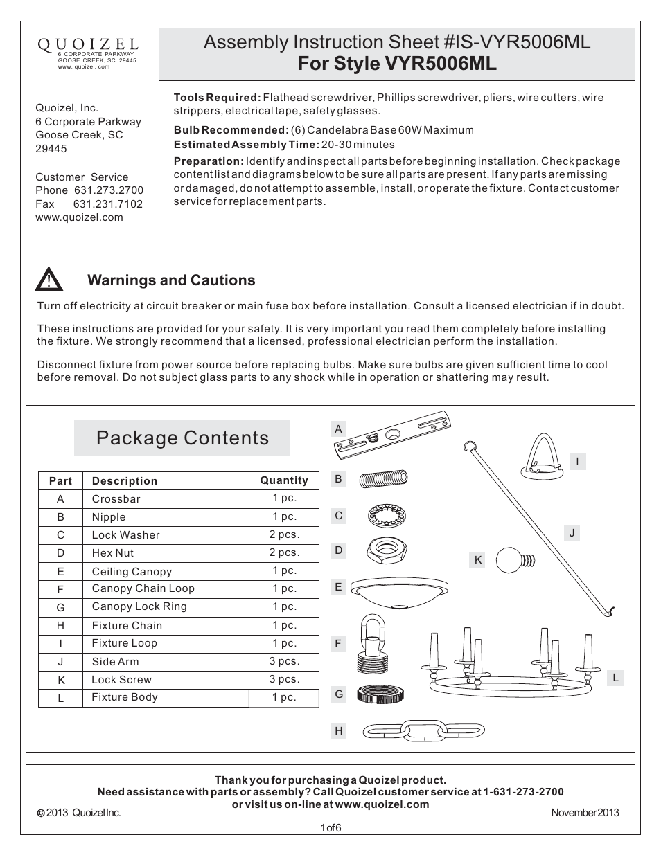 Quoizel VYR5006ML Voyager User Manual | 6 pages