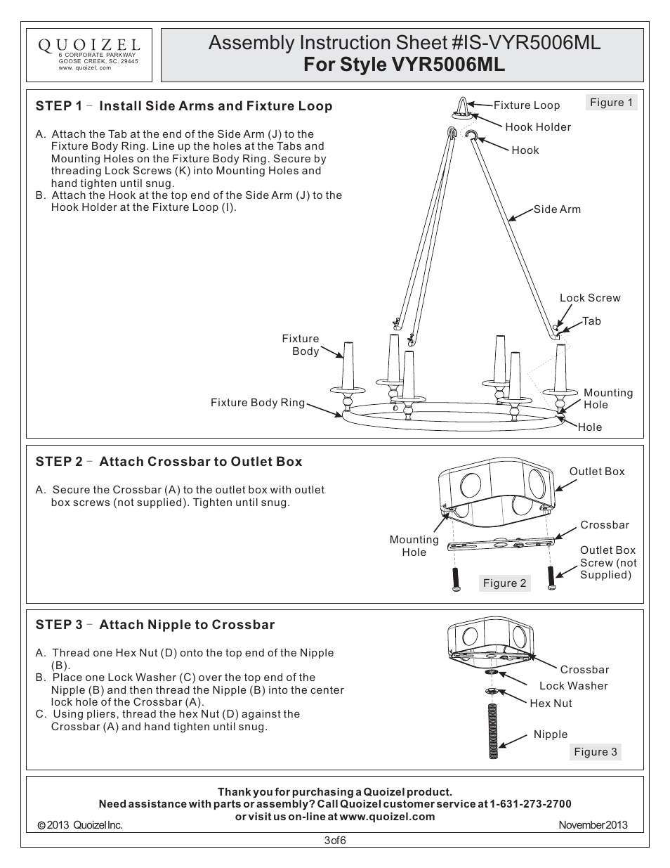 Quoizel VYR5006ML Voyager User Manual | Page 3 / 6