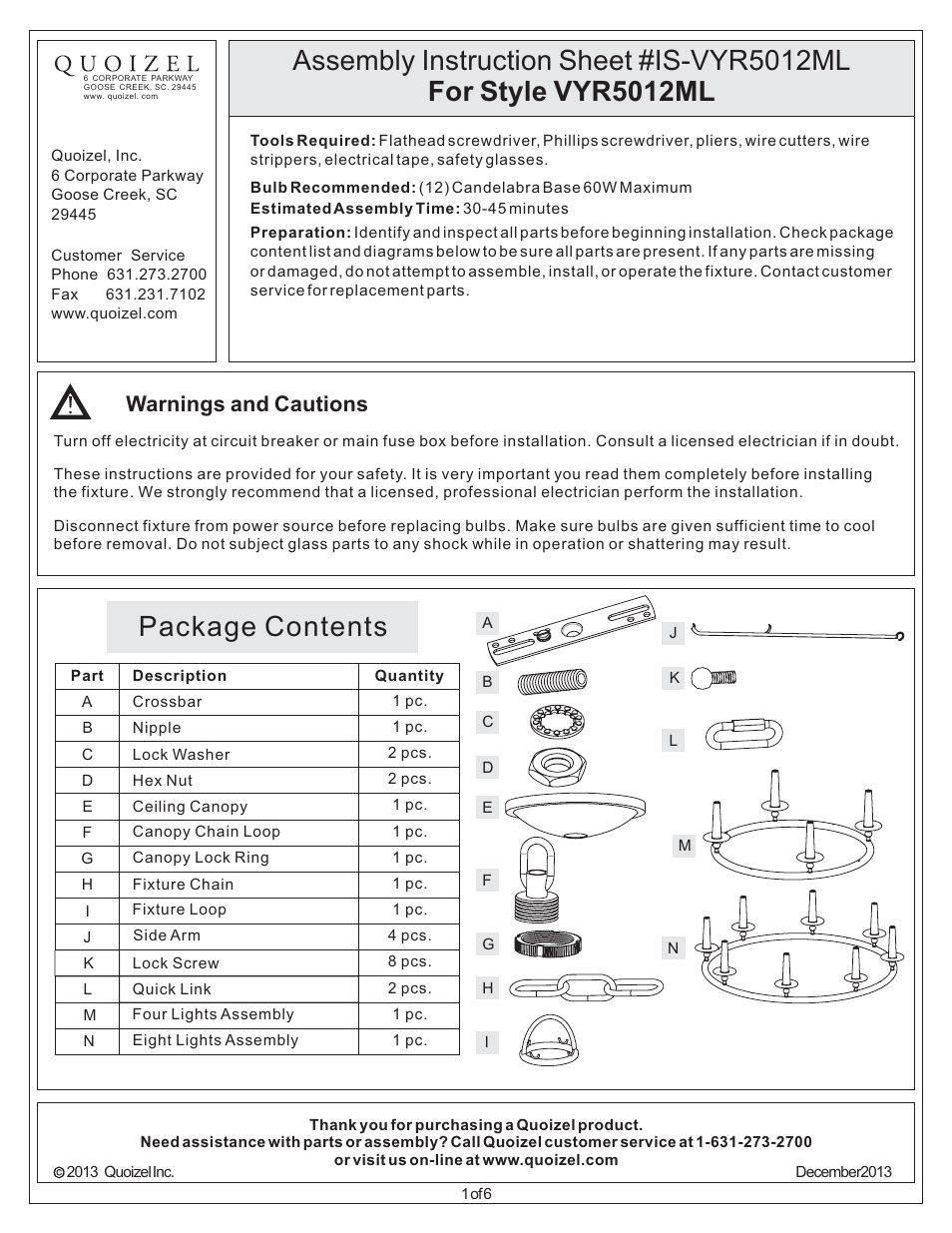 Quoizel VYR5012ML Voyager User Manual | 6 pages