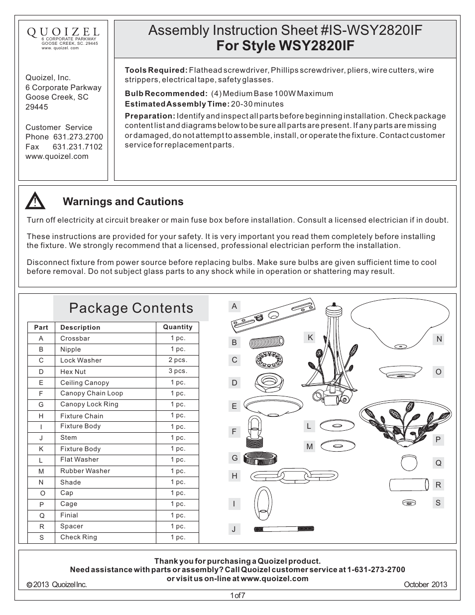 Quoizel WSY2820IF Wesley User Manual | 7 pages