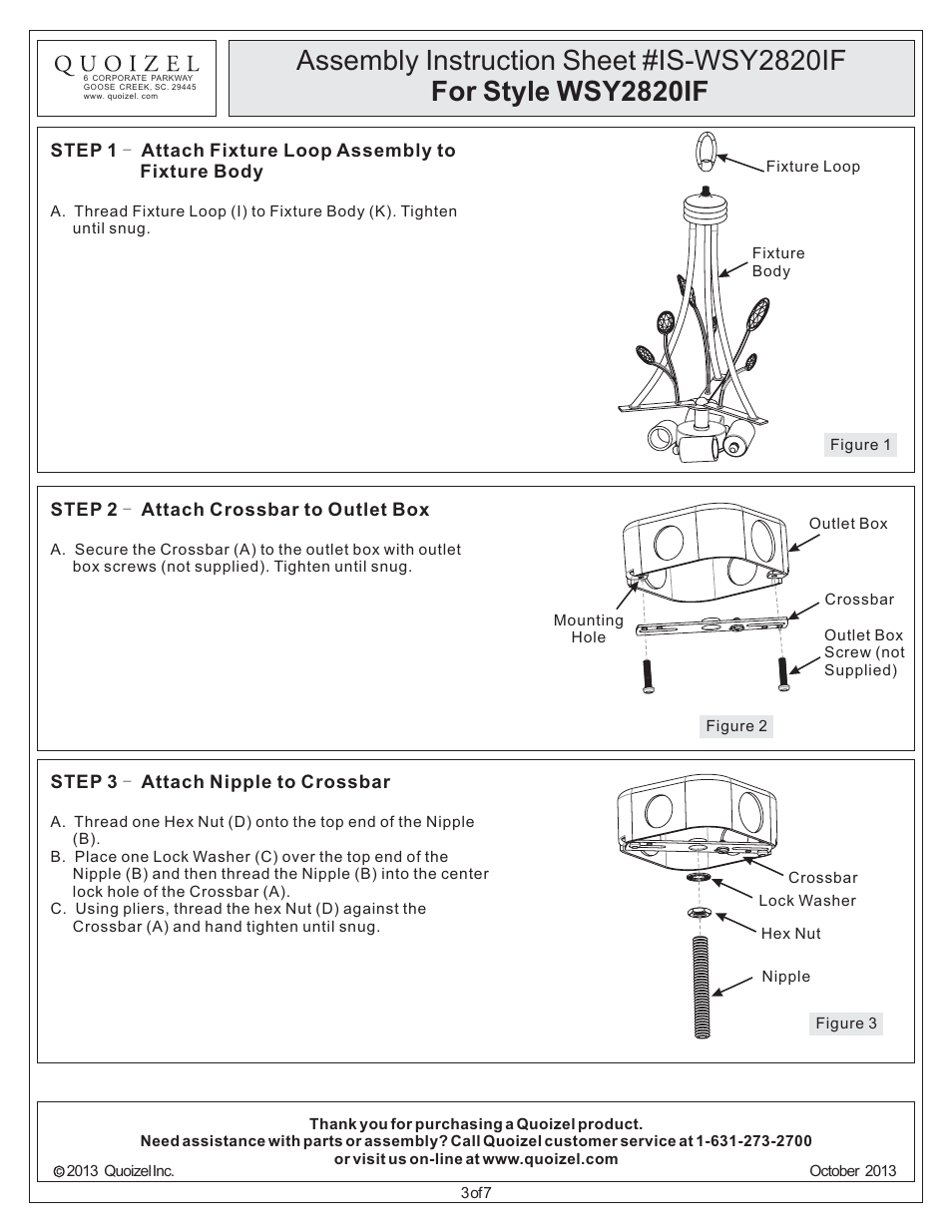 Quoizel WSY2820IF Wesley User Manual | Page 3 / 7