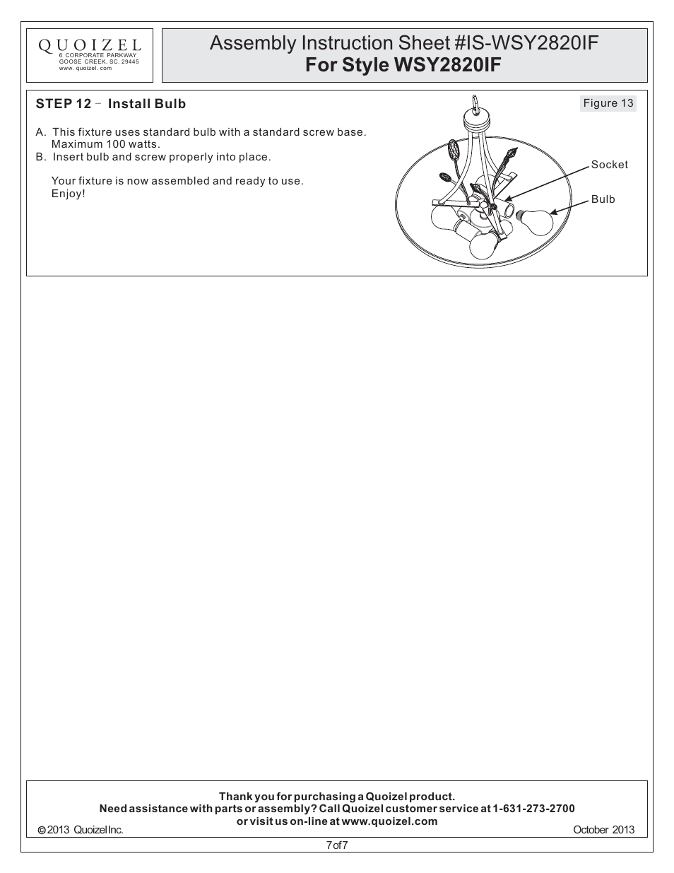 Quoizel WSY2820IF Wesley User Manual | Page 7 / 7