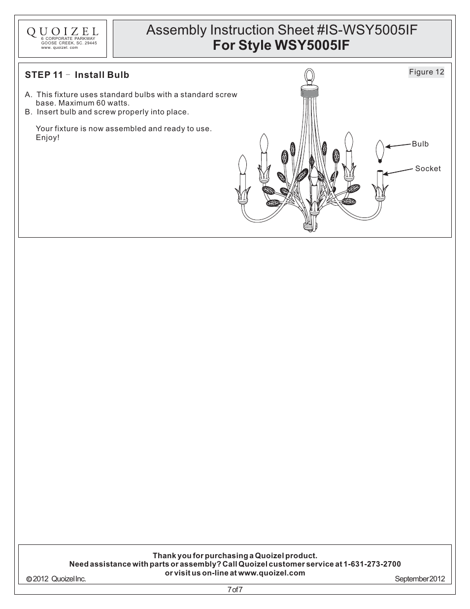 Quoizel WSY5005IF Wesley User Manual | Page 7 / 7