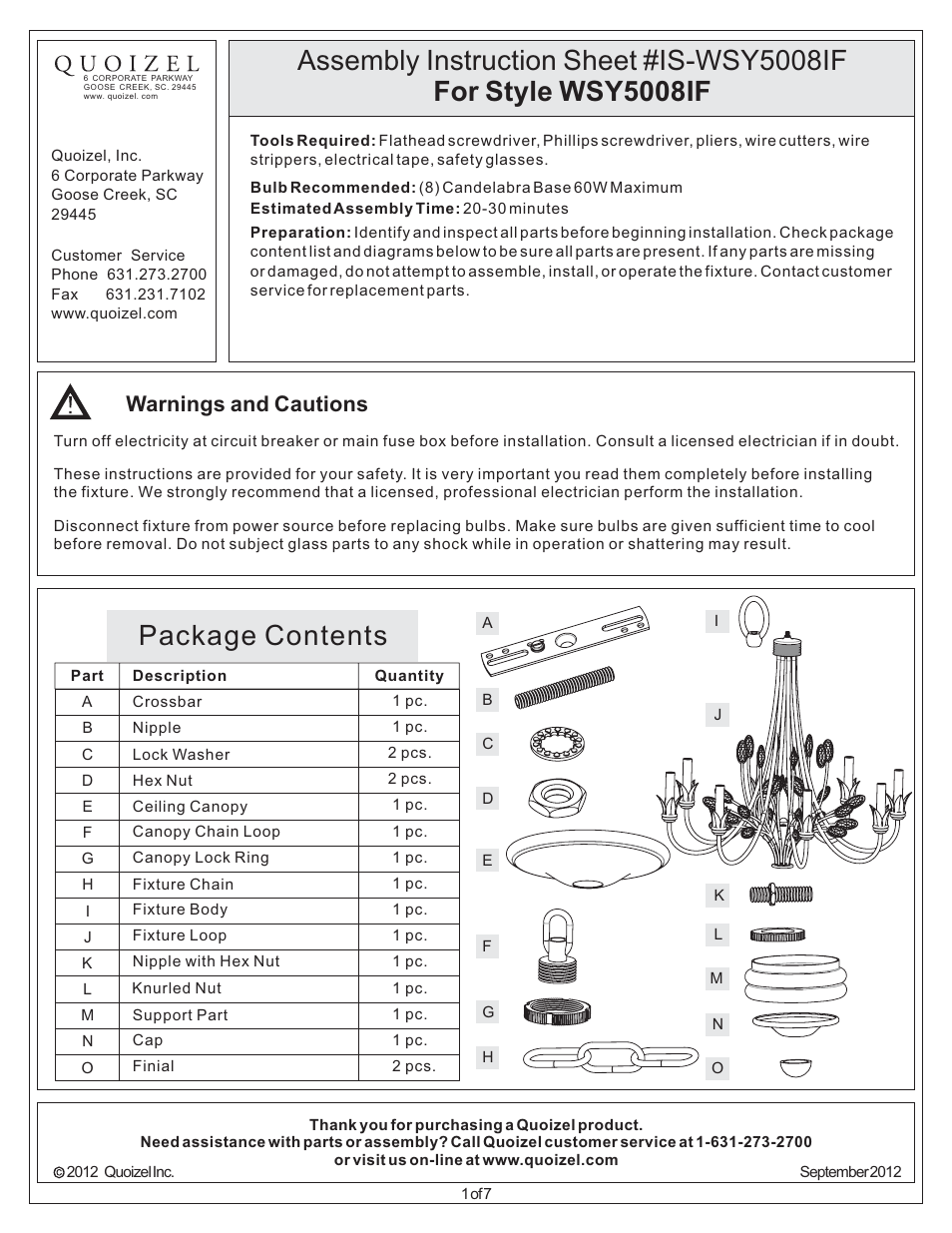 Quoizel WSY5008IF Wesley User Manual | 7 pages