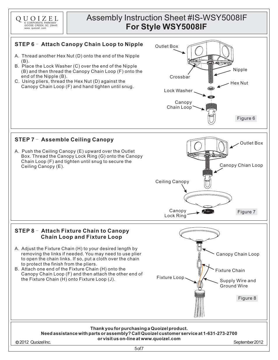 Quoizel WSY5008IF Wesley User Manual | Page 5 / 7