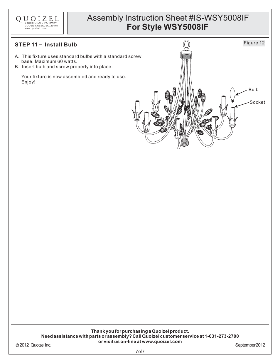 Quoizel WSY5008IF Wesley User Manual | Page 7 / 7