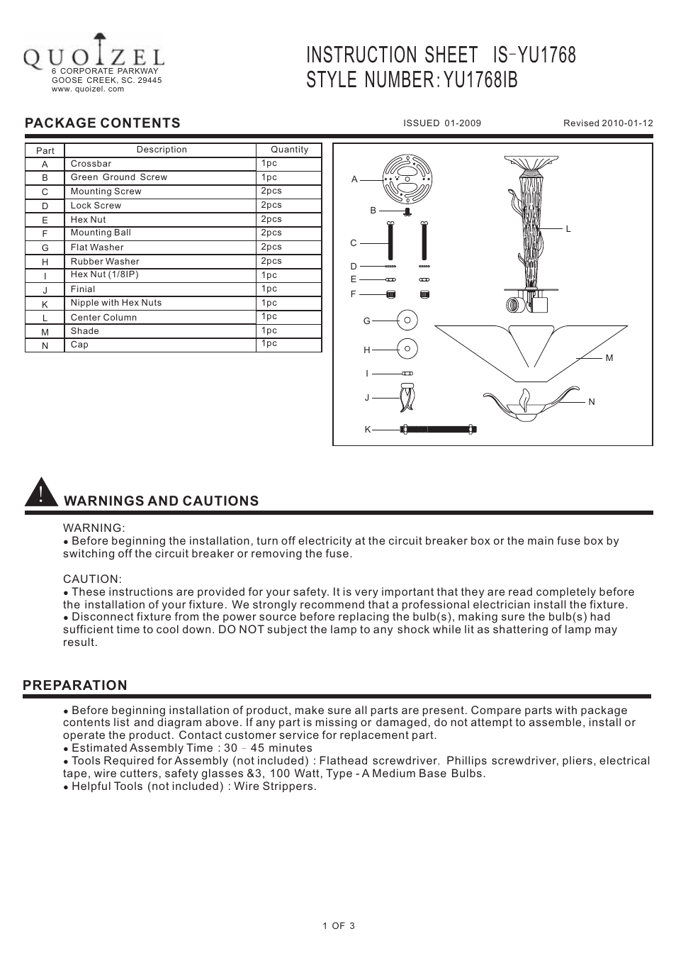 Quoizel YU1768IB Yuma User Manual | 3 pages
