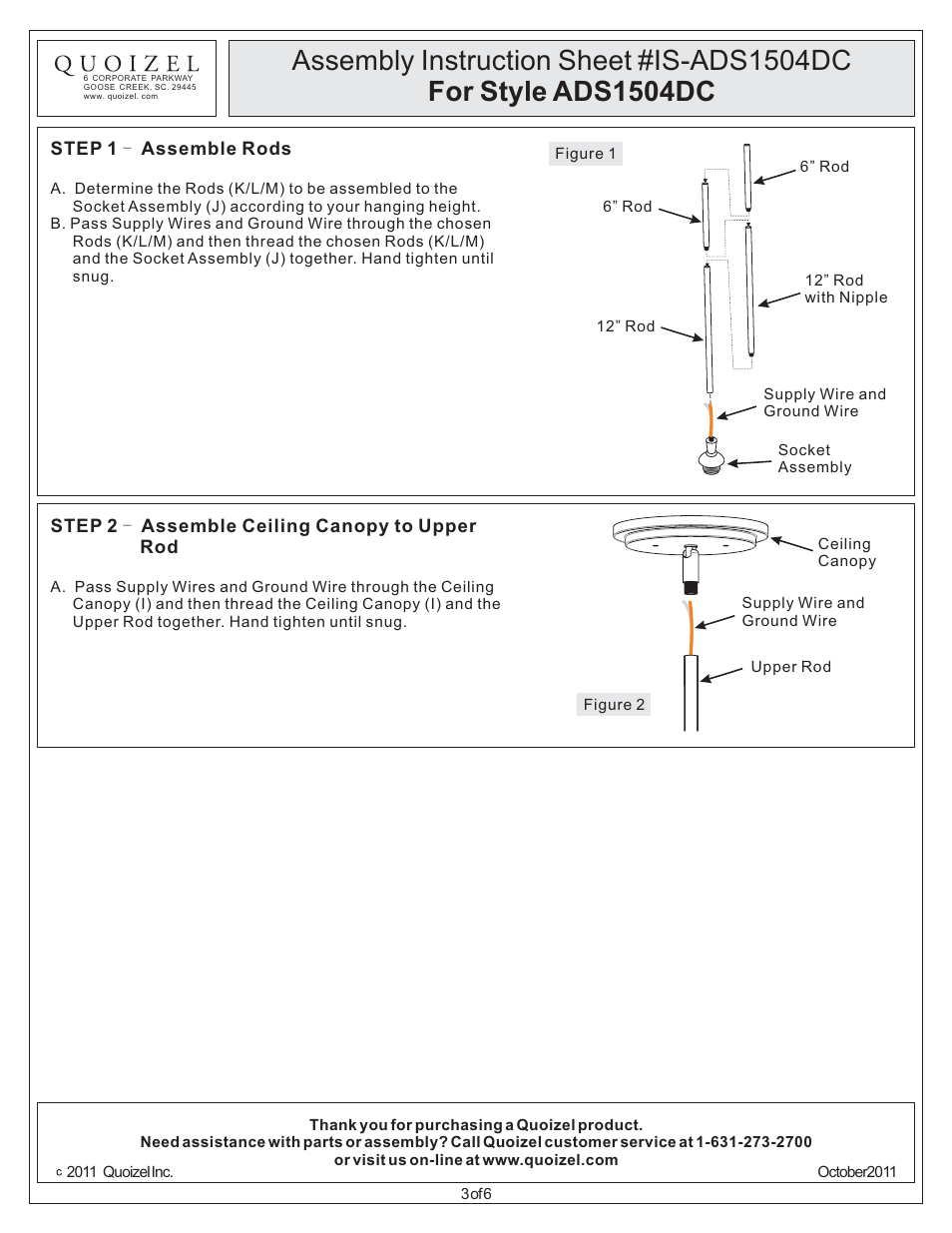 Quoizel ADS1504DC Adonis User Manual | Page 3 / 6