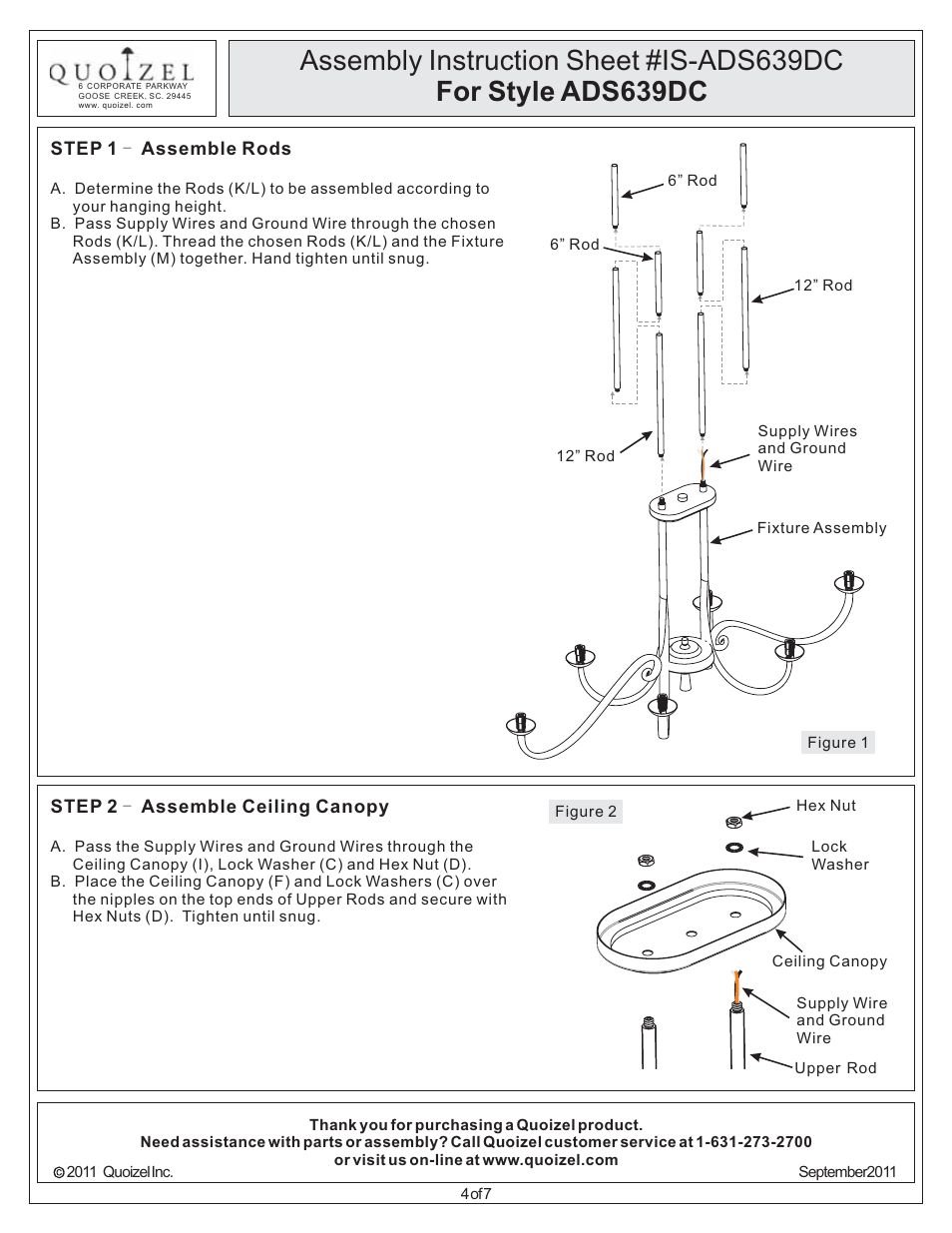 Quoizel ADS639DC Adonis User Manual | Page 4 / 7