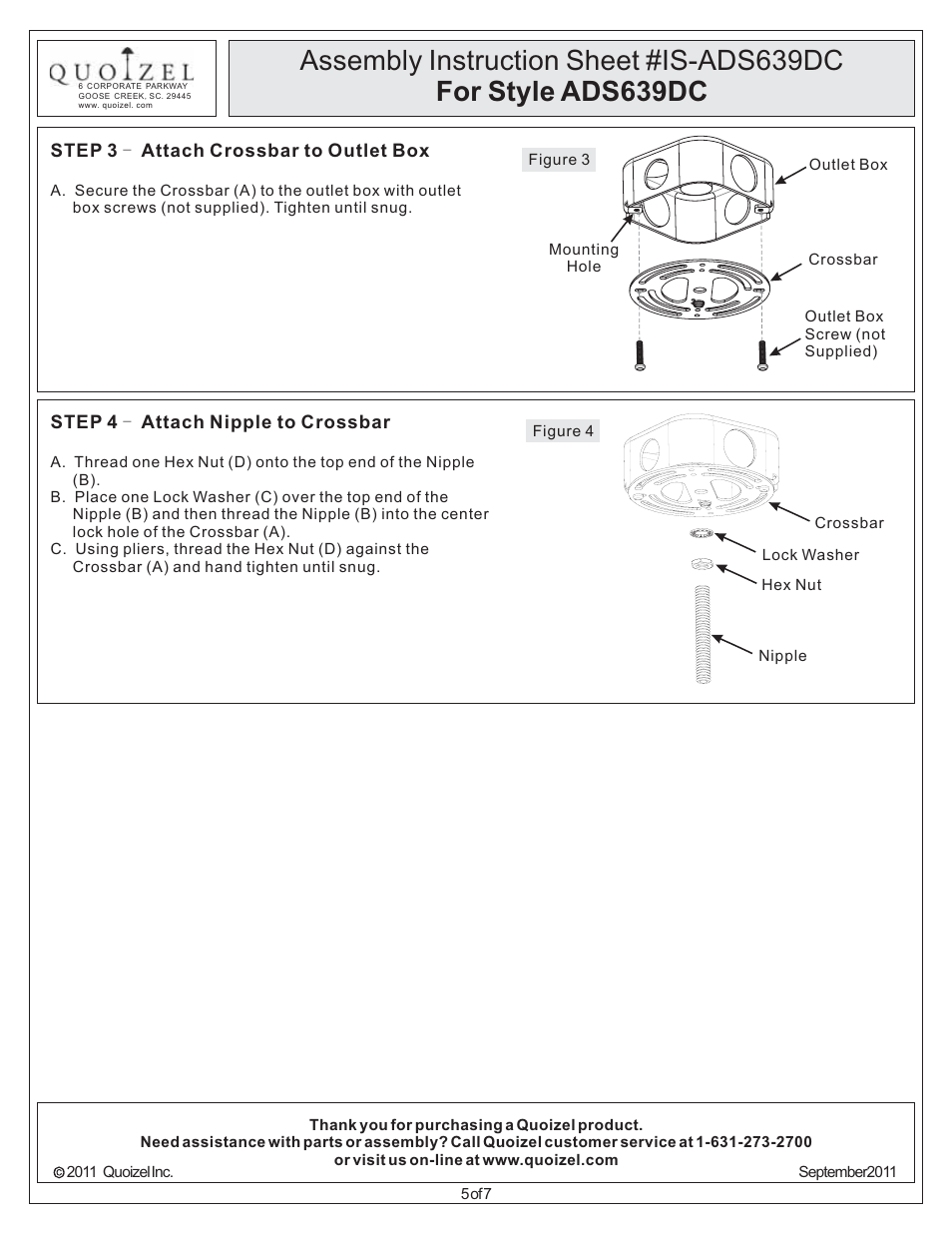 Quoizel ADS639DC Adonis User Manual | Page 5 / 7