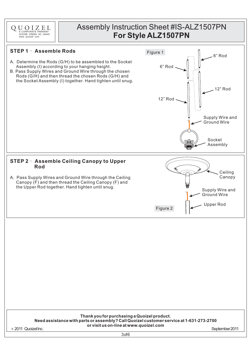 Quoizel ALZ1507PN Aliza User Manual | Page 3 / 6