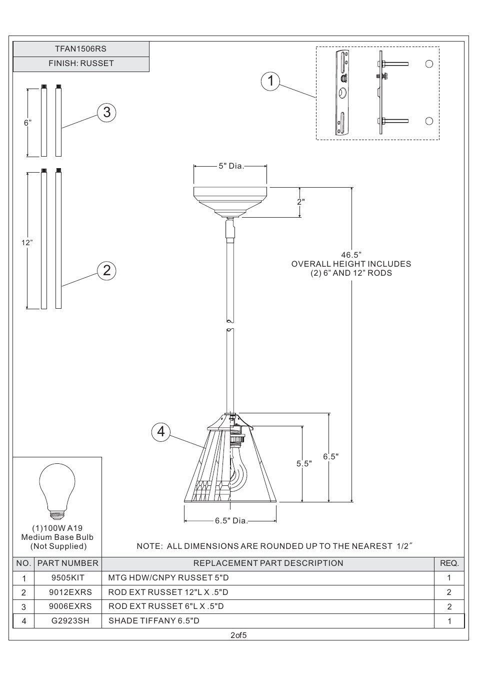 Quoizel TFAN1506RS Arden User Manual | Page 2 / 5