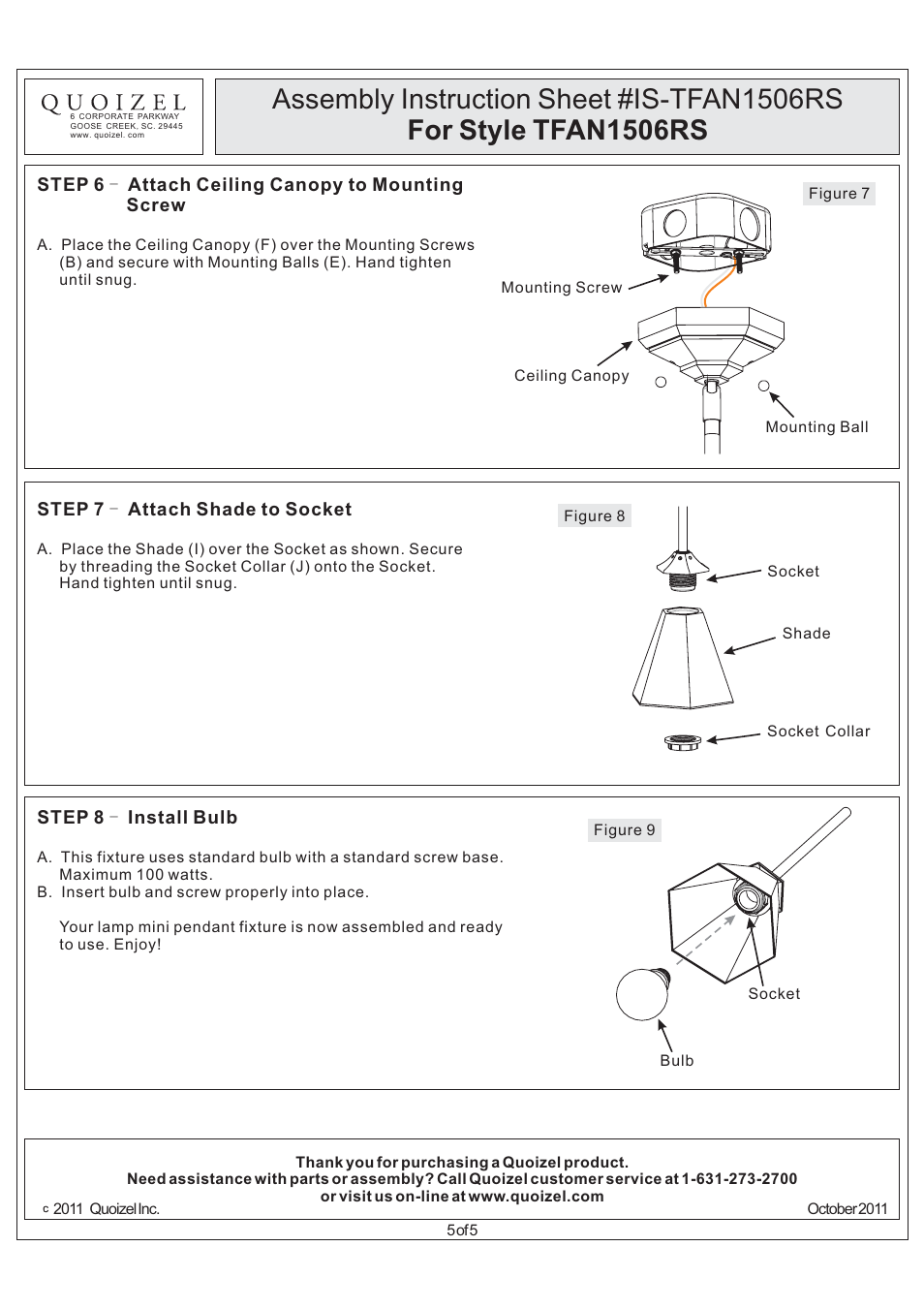 Quoizel TFAN1506RS Arden User Manual | Page 5 / 5