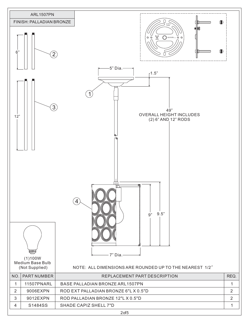 Quoizel ARL1507PN Ariella User Manual | Page 2 / 5
