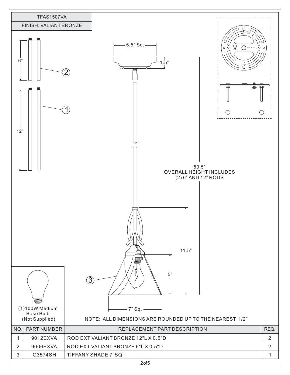 Quoizel TFAS1507VA Asheville User Manual | Page 2 / 5