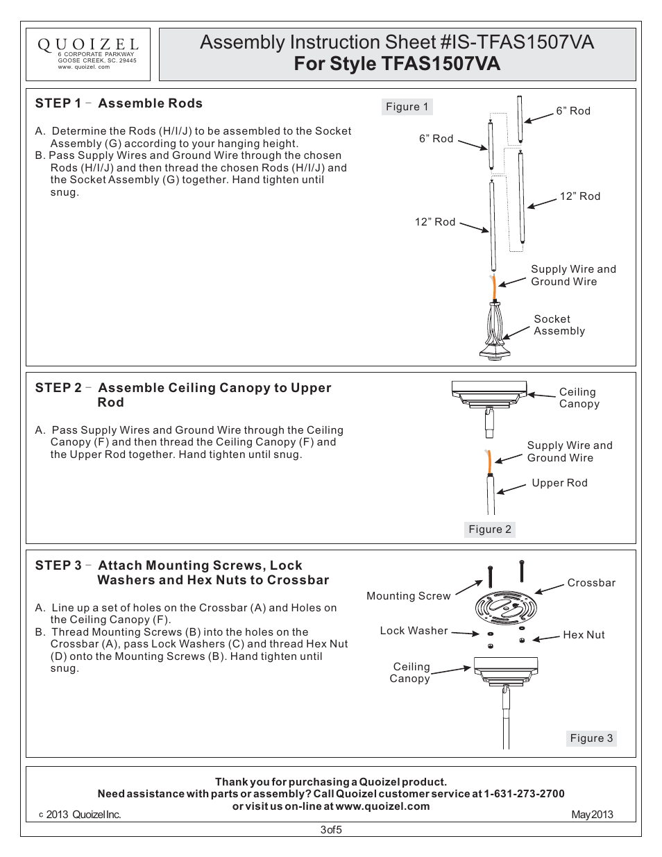 Quoizel TFAS1507VA Asheville User Manual | Page 3 / 5