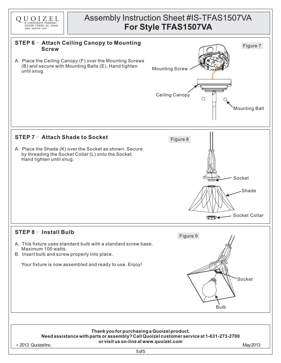 Quoizel TFAS1507VA Asheville User Manual | Page 5 / 5