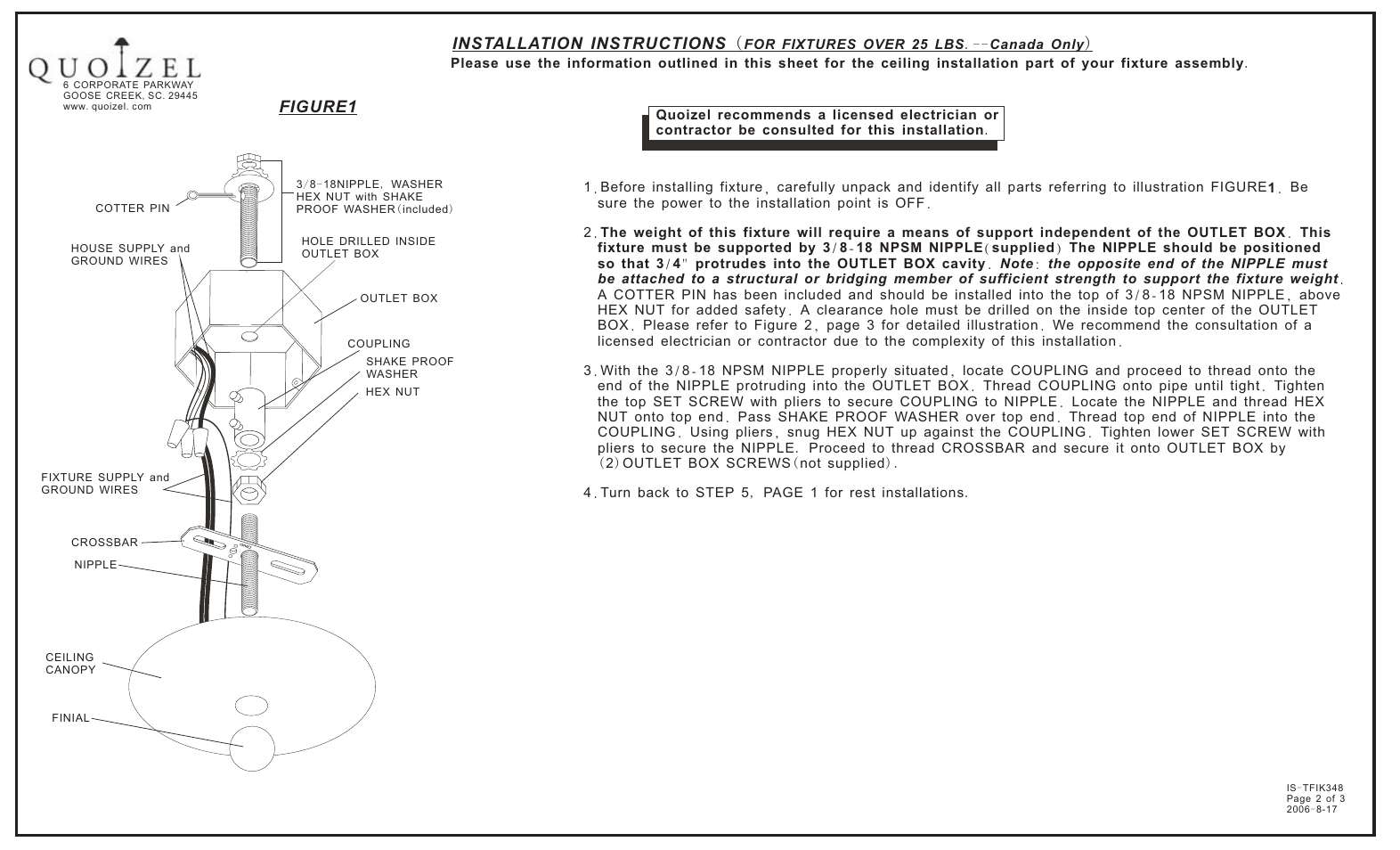 Installation instructions ( ), Figure1 | Quoizel TFIK348VA Inglenook User Manual | Page 2 / 3