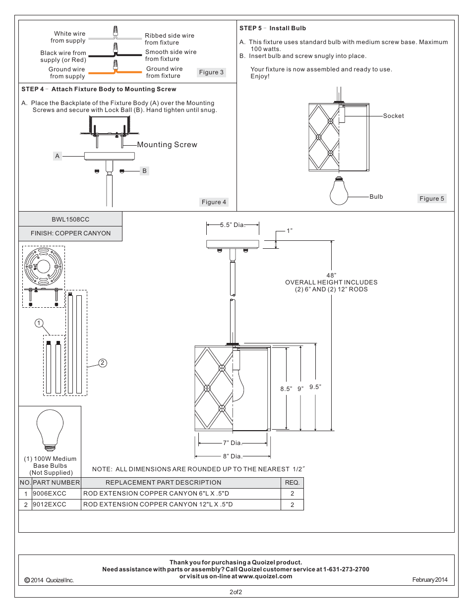 Quoizel BWL1508CC Brown Lattice User Manual | Page 2 / 2