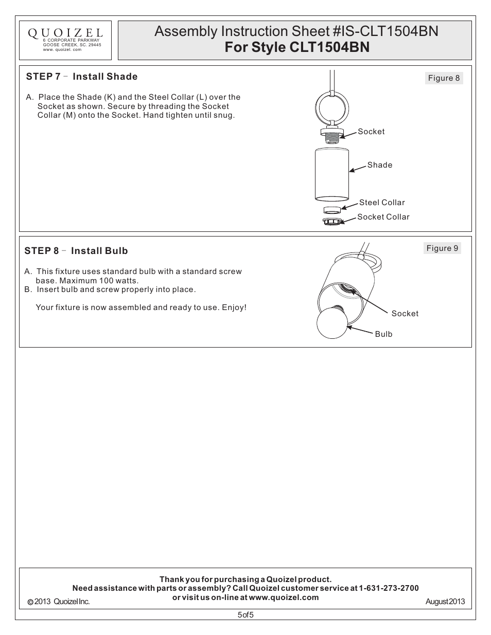 Quoizel CLT1504BN Celestial User Manual | Page 5 / 5
