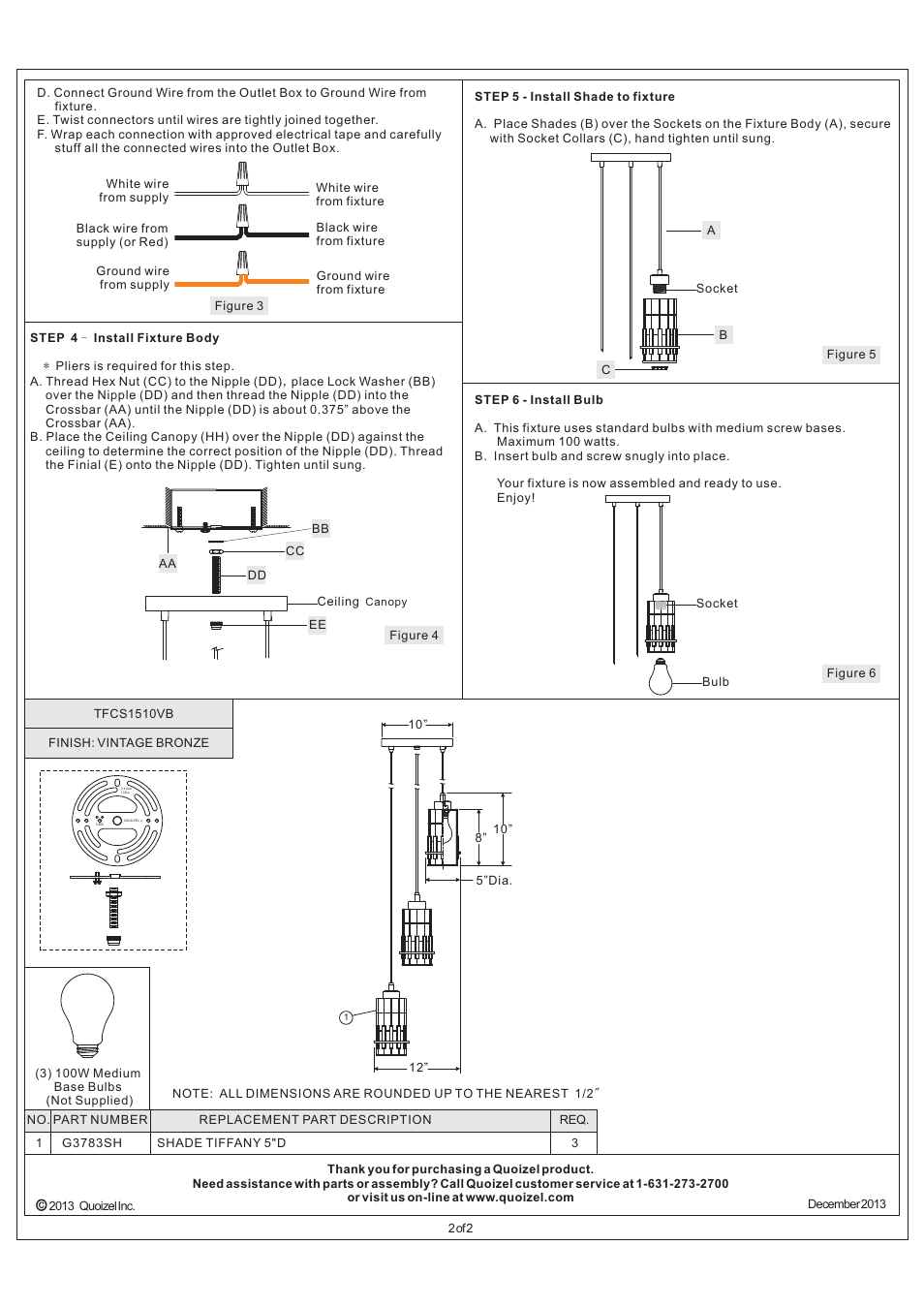 Quoizel TFCS1510VB Chastain User Manual | Page 2 / 2