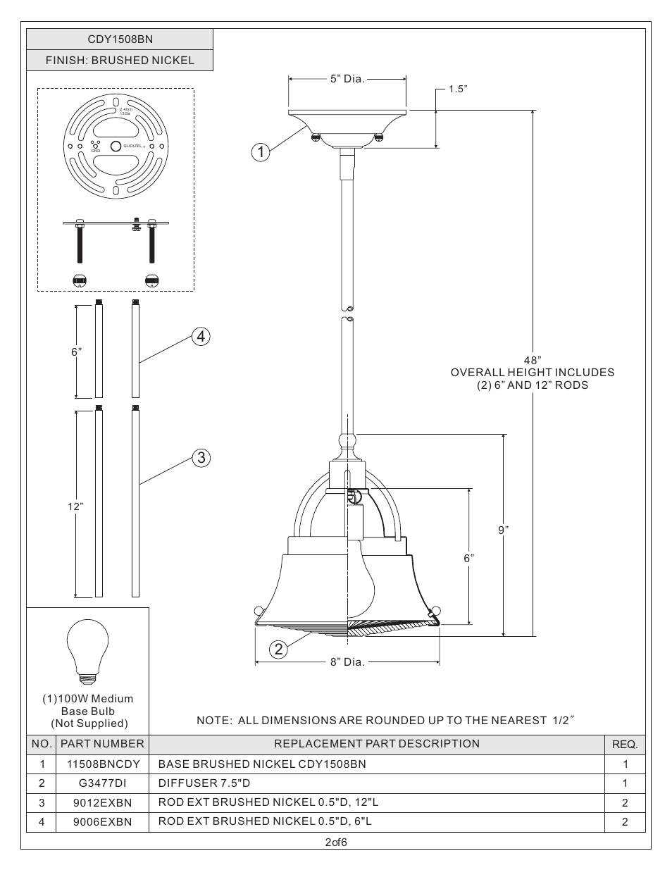 Quoizel CDY1508BN Cody User Manual | Page 2 / 6