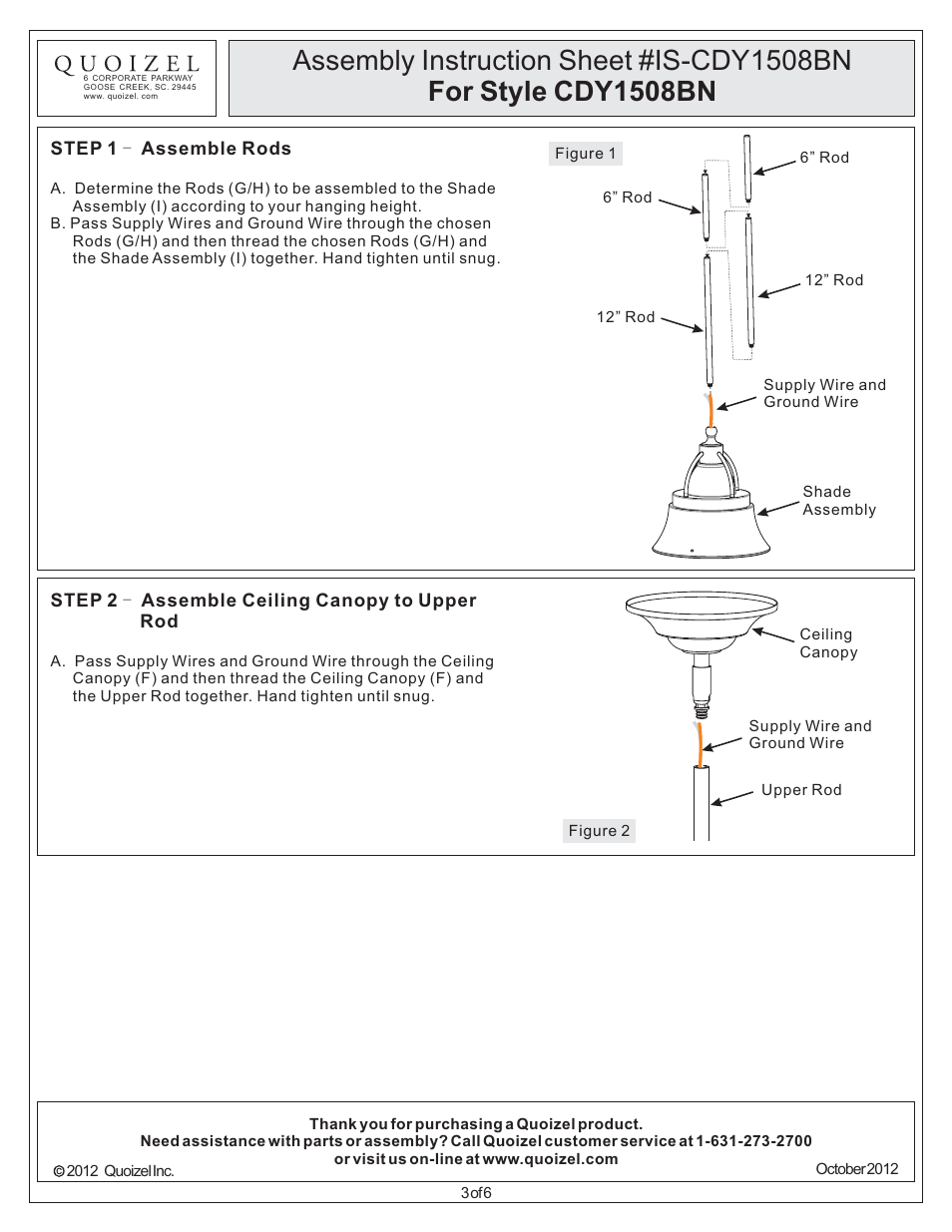 Quoizel CDY1508BN Cody User Manual | Page 3 / 6