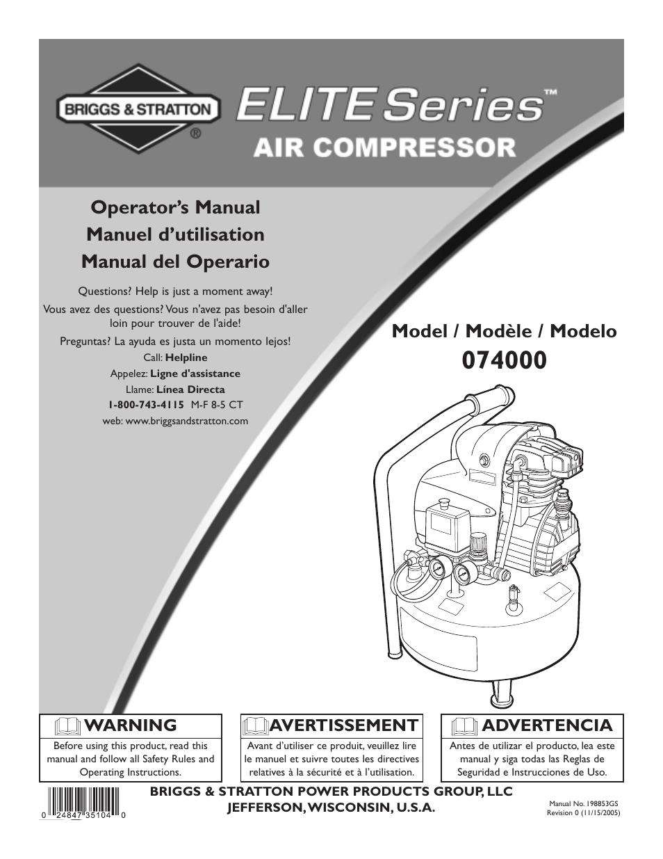 Briggs & Stratton 074000 User Manual | 56 pages