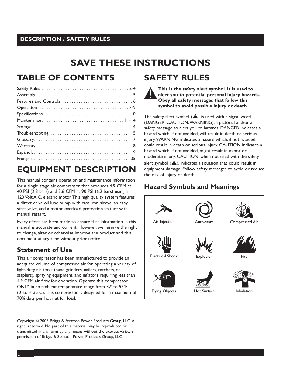 Briggs & Stratton 074000 User Manual | Page 2 / 56