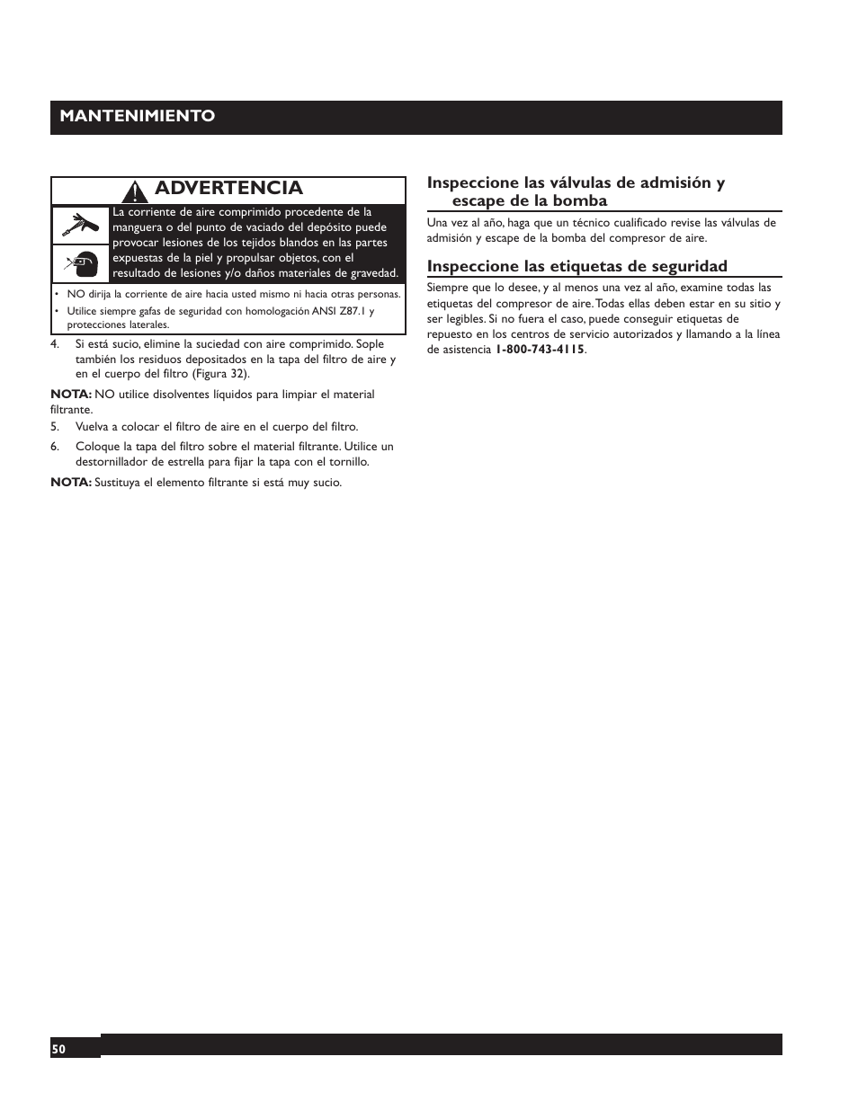Advertencia | Briggs & Stratton 074000 User Manual | Page 50 / 56