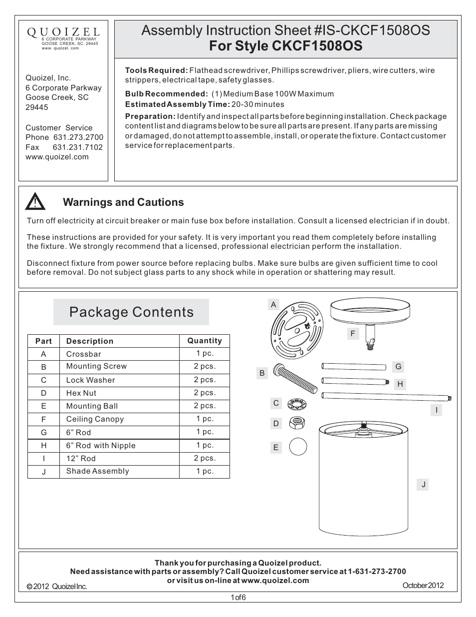 Quoizel CKCF1508OS Confetti User Manual | 6 pages