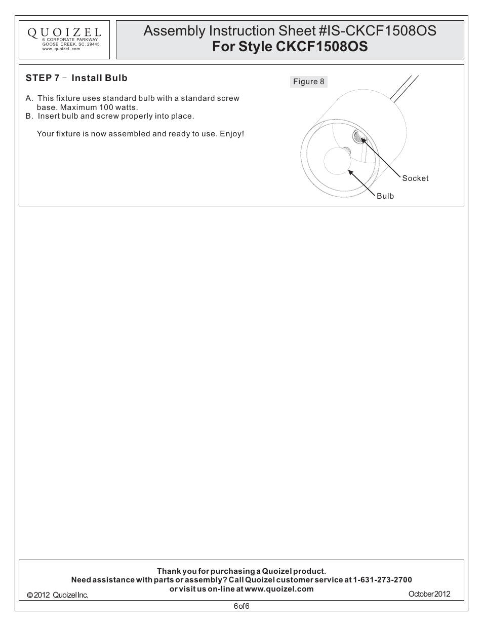 Quoizel CKCF1508OS Confetti User Manual | Page 6 / 6