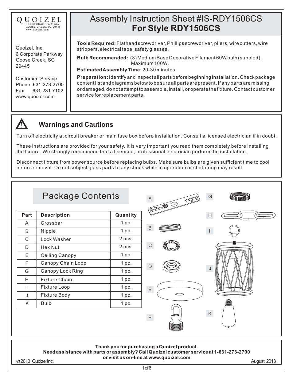 Quoizel RDY1506CS Dury User Manual | 6 pages