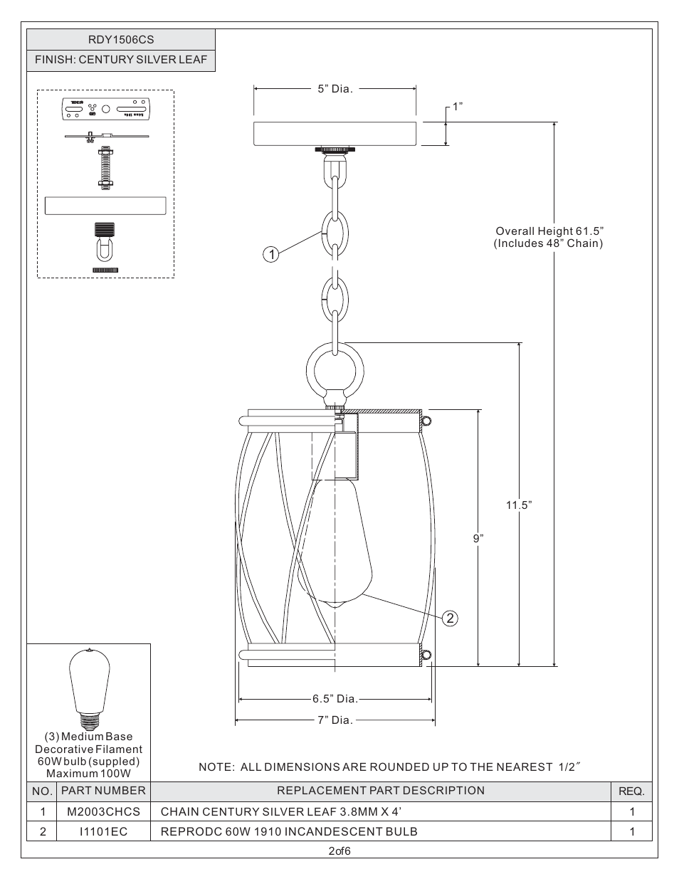 Quoizel RDY1506CS Dury User Manual | Page 2 / 6