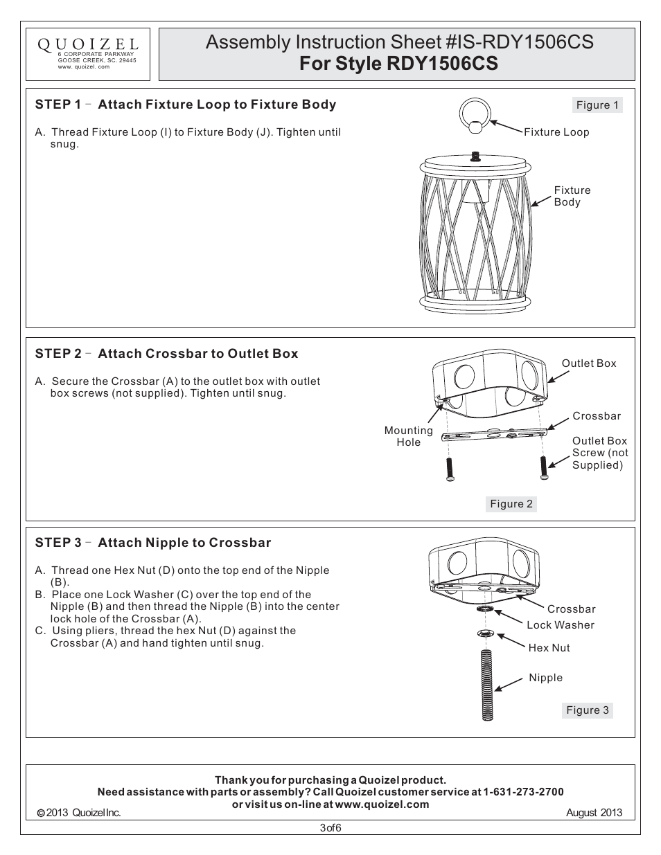 Quoizel RDY1506CS Dury User Manual | Page 3 / 6