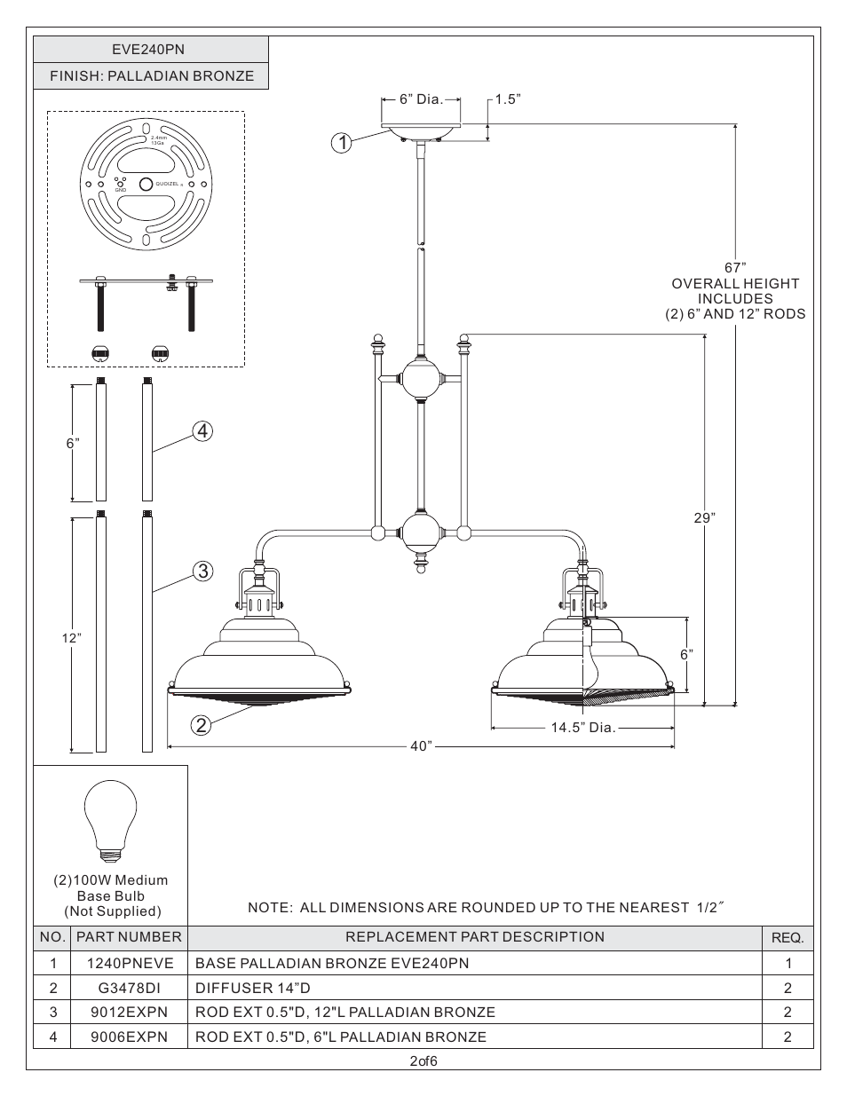 Quoizel EVE240PN Eastvale User Manual | Page 2 / 6