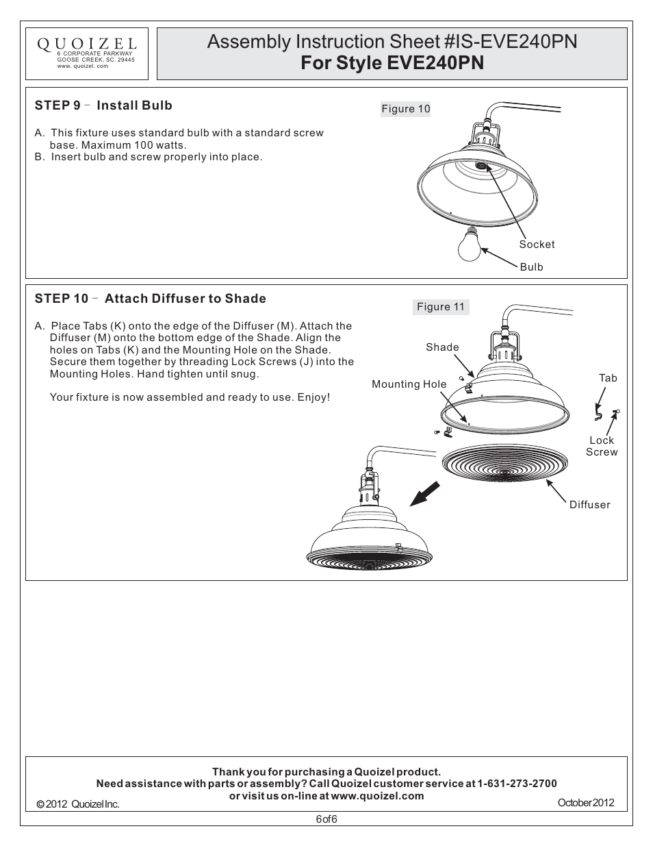 Quoizel EVE240PN Eastvale User Manual | Page 6 / 6