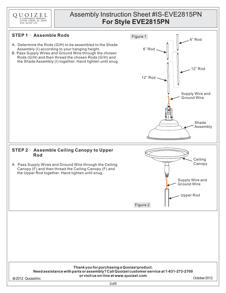 Quoizel EVE2815PN Eastvale User Manual | Page 3 / 6