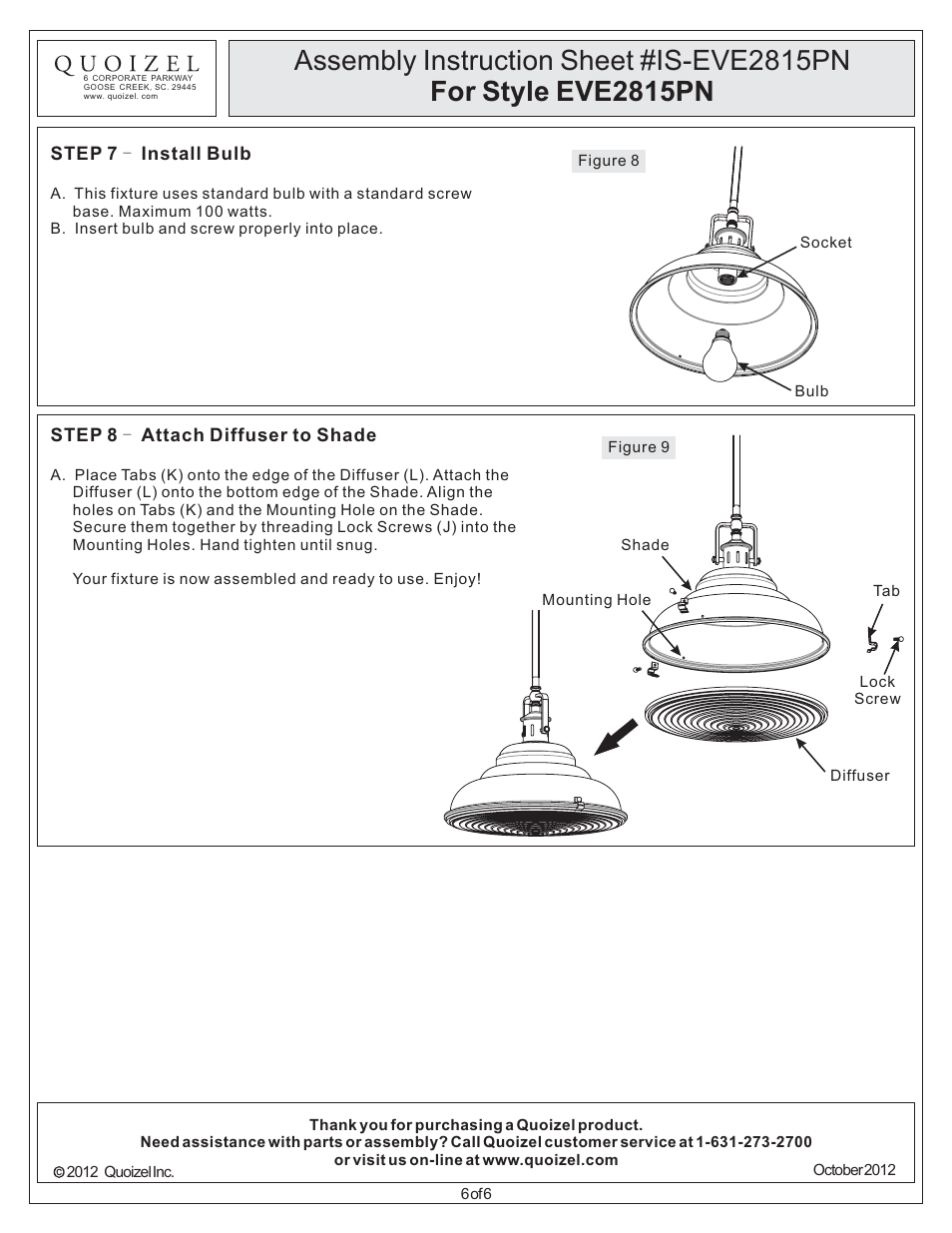 Quoizel EVE2815PN Eastvale User Manual | Page 6 / 6