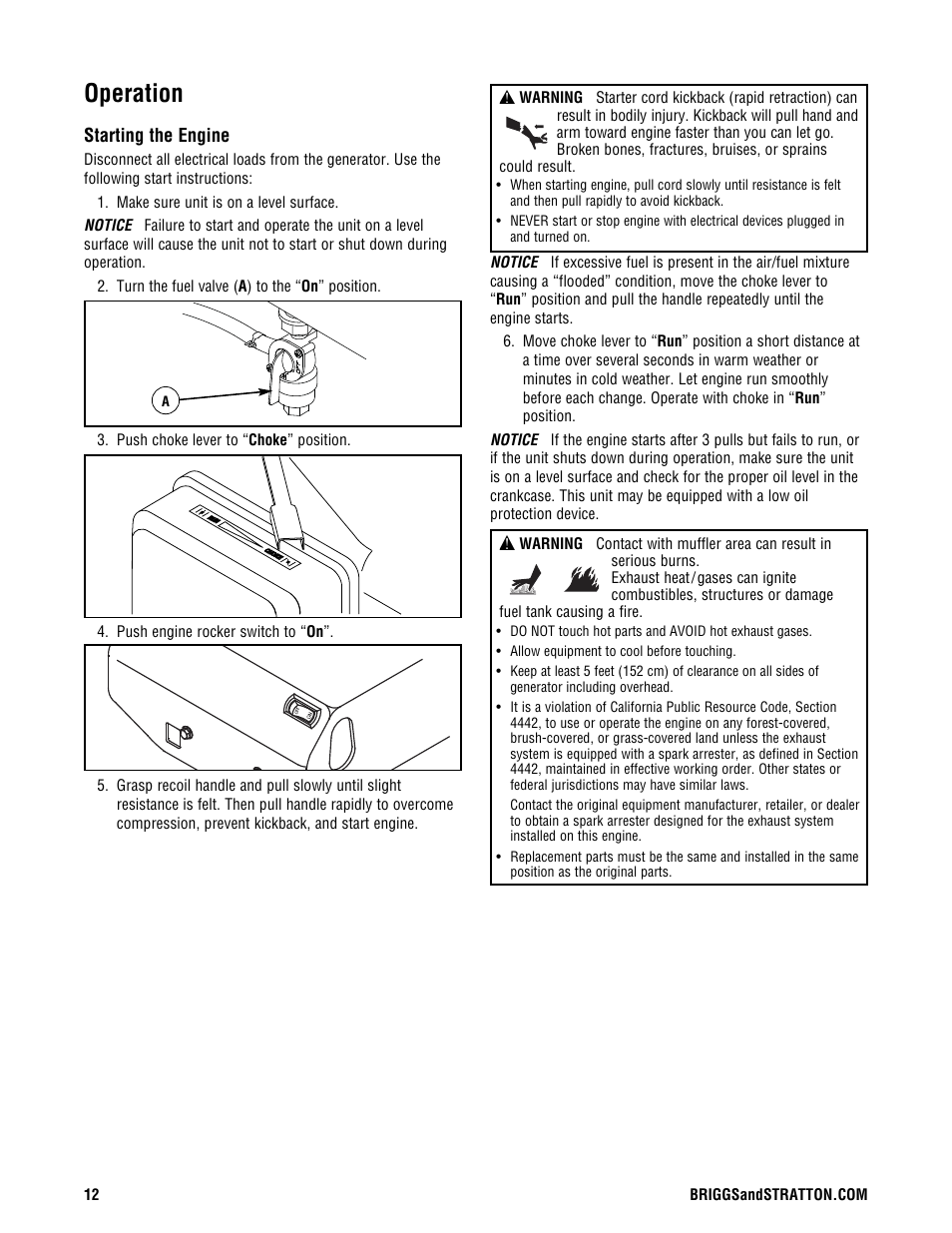 Operation | Briggs & Stratton 209443gs User Manual | Page 12 / 48