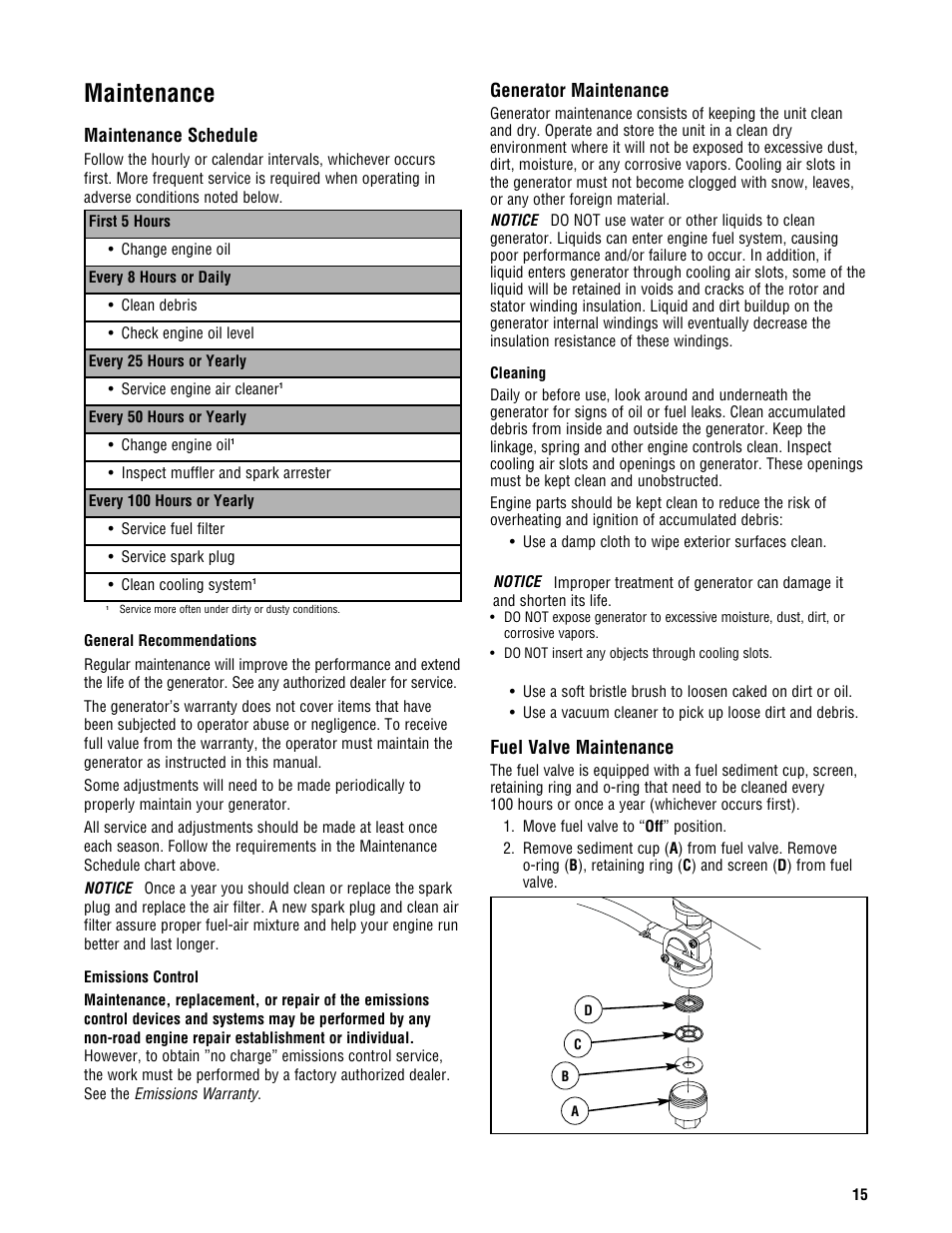 Maintenance | Briggs & Stratton 209443gs User Manual | Page 15 / 48