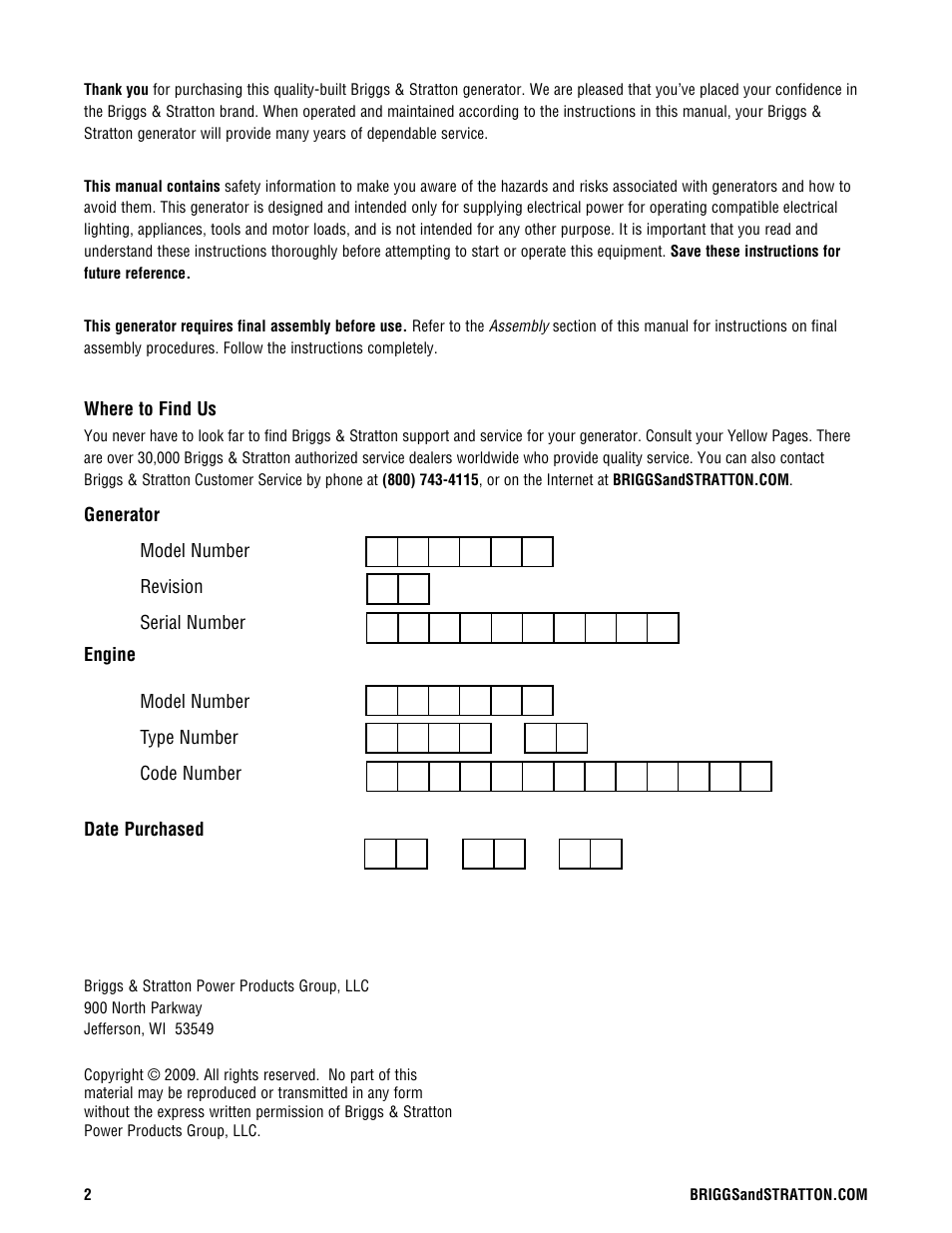 Briggs & Stratton 209443gs User Manual | Page 2 / 48