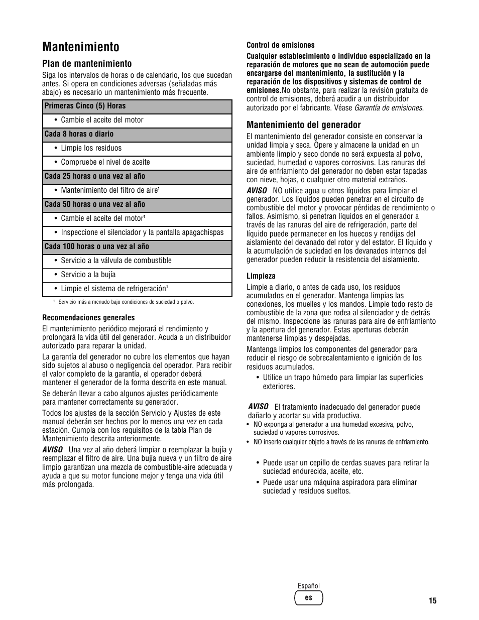Mantenimiento | Briggs & Stratton 209443gs User Manual | Page 39 / 48